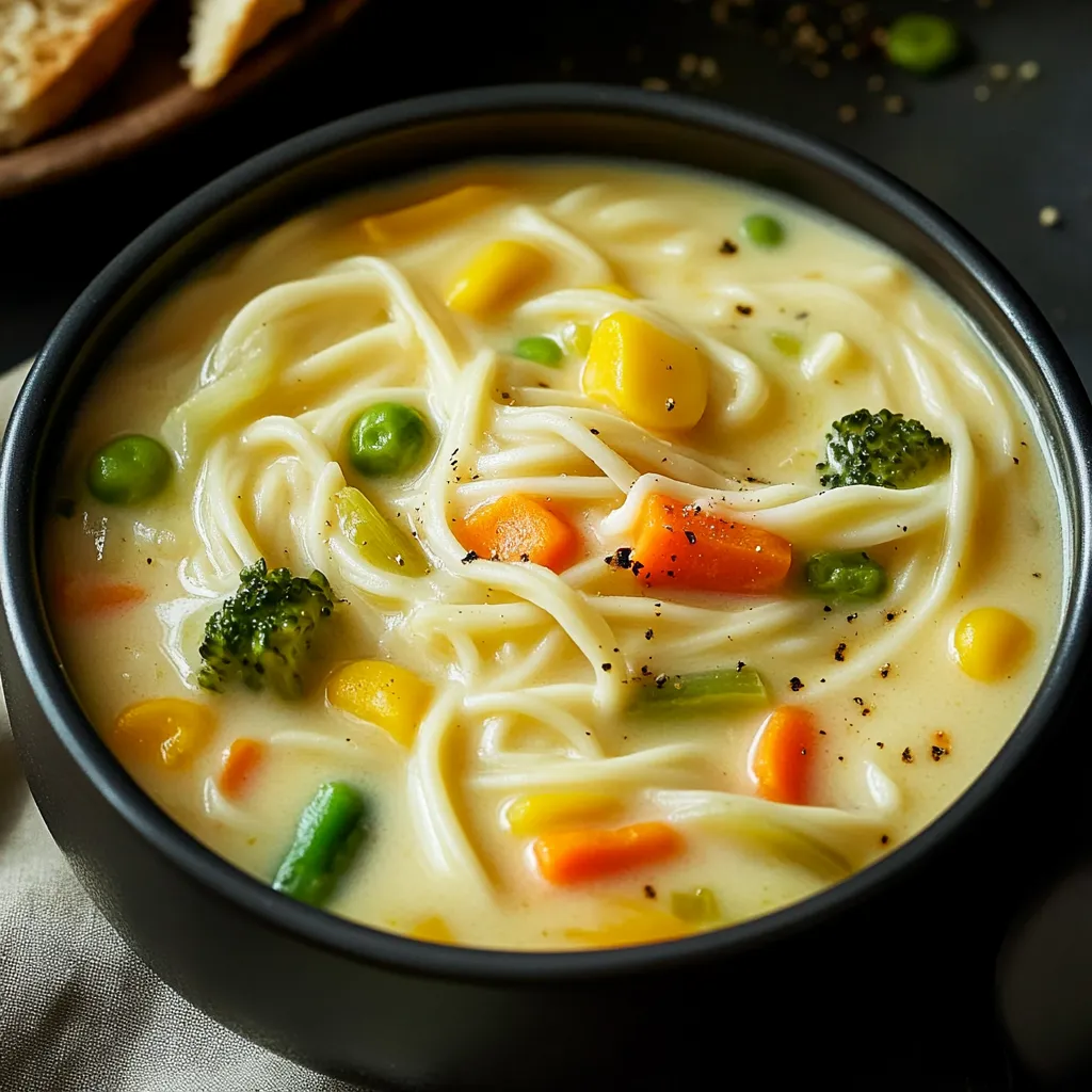 Un bol con sopa de fideos y verduras.