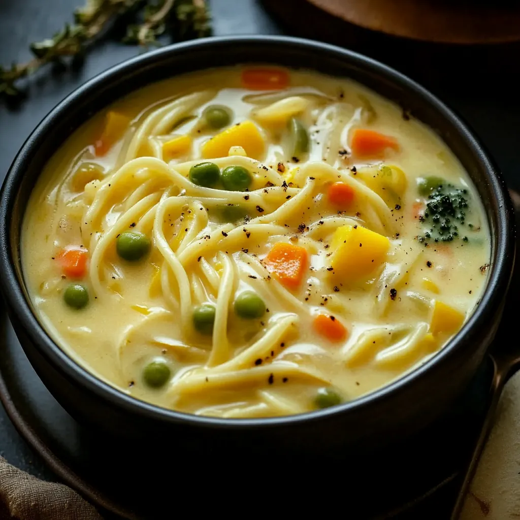 Un bol con sopa de fideos y verduras.