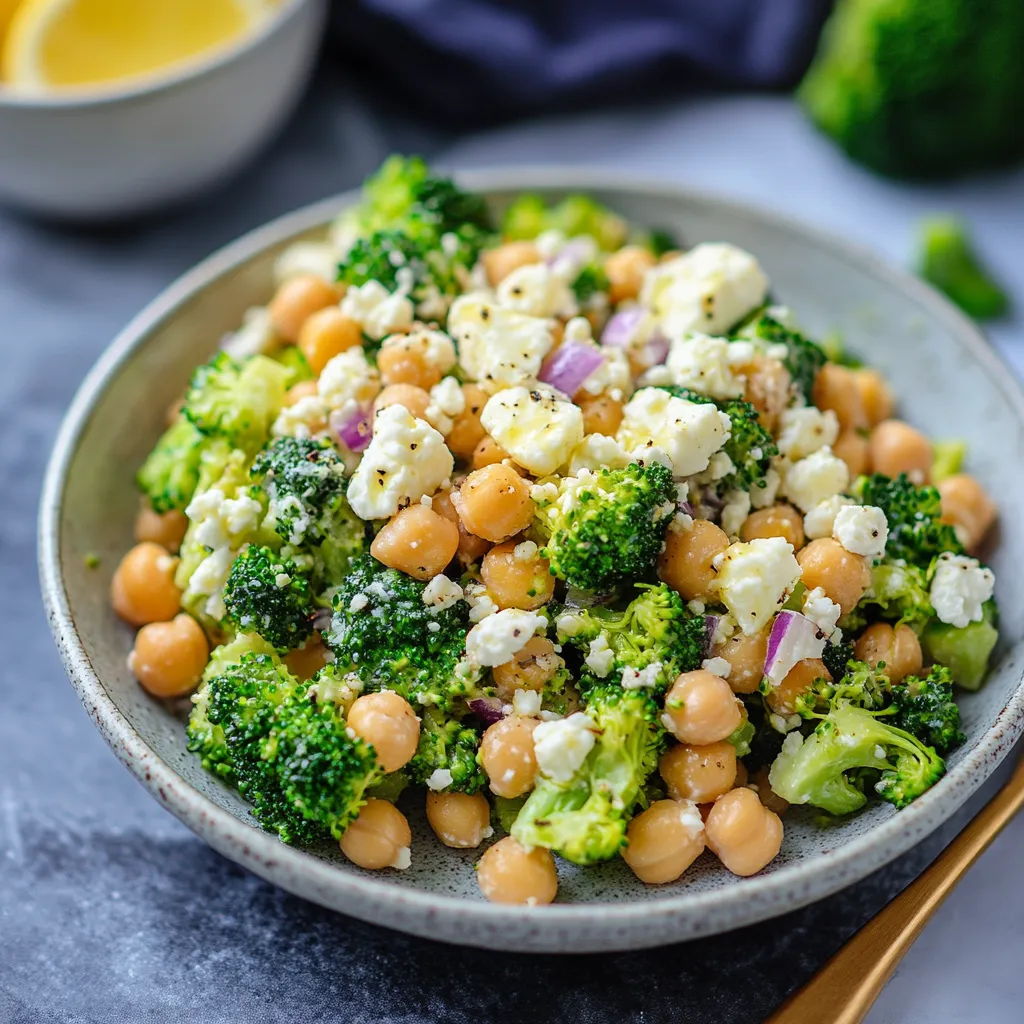 Un bol con brócoli y garbanzos.