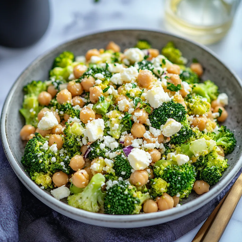 Un bol con brócoli y garbanzos.