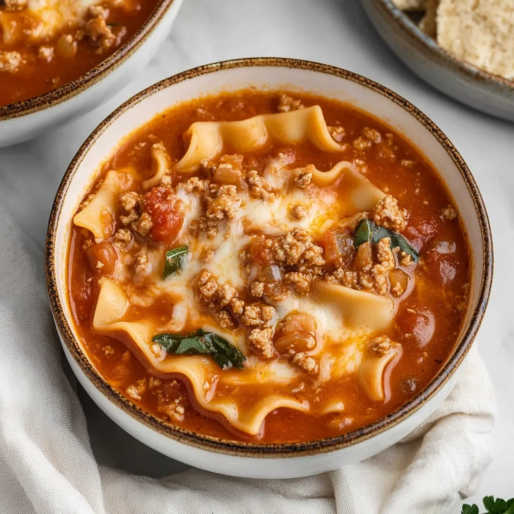 Un bol de sopa con pasta y carne.