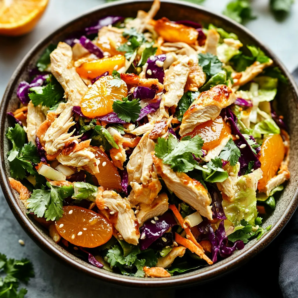Un bol de ensalada de pollo y naranja.