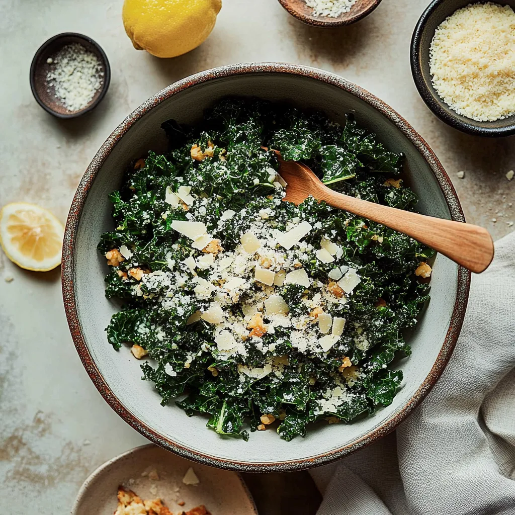 Un bowl de hojas verdes con queso y limón.