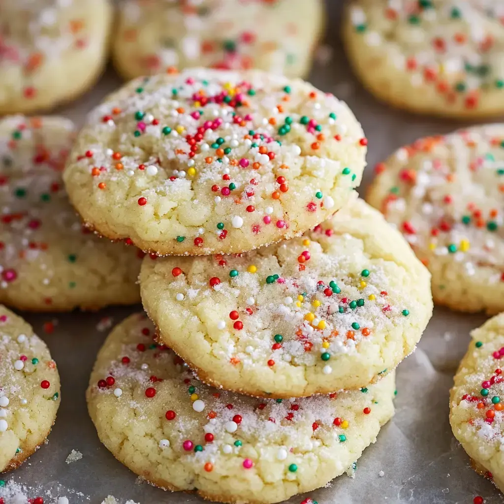 Un montón de galletas recién horneadas cubiertas con fideos de colores y azúcar.