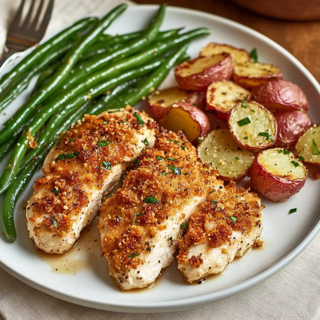 Primer plano de Pollo con Costra de Parmesano en Bandeja