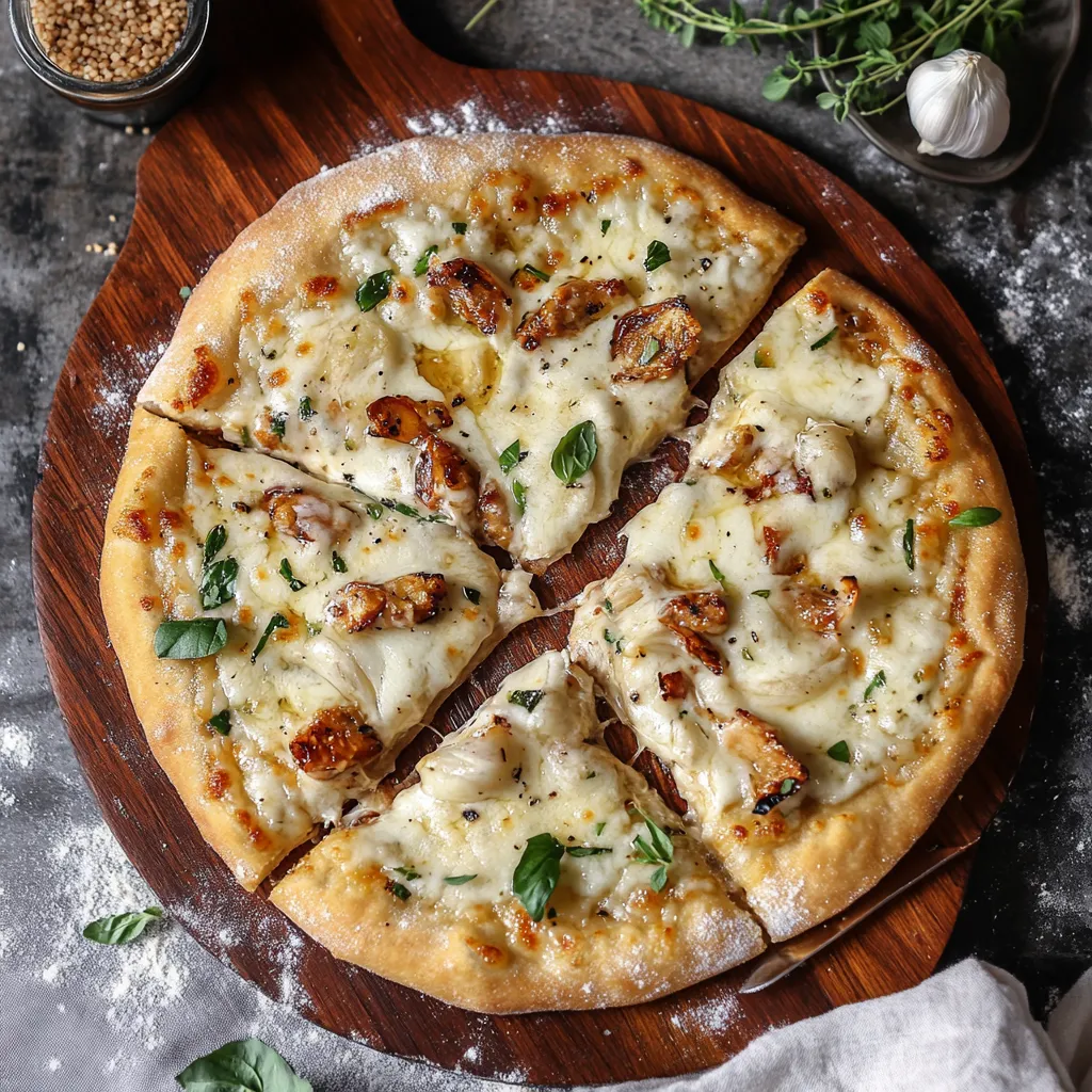 Pizza cremosa de ajo asado