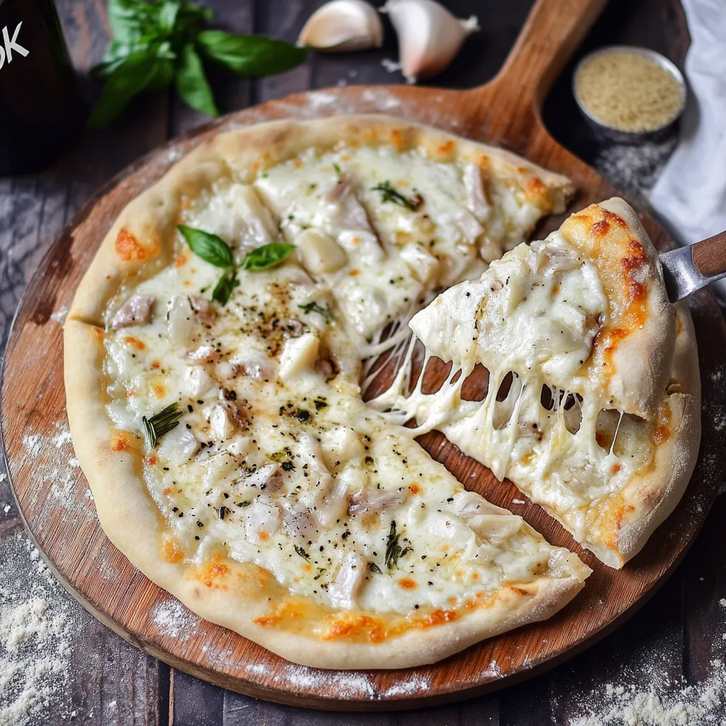 Primer plano de pizza de ajo asado