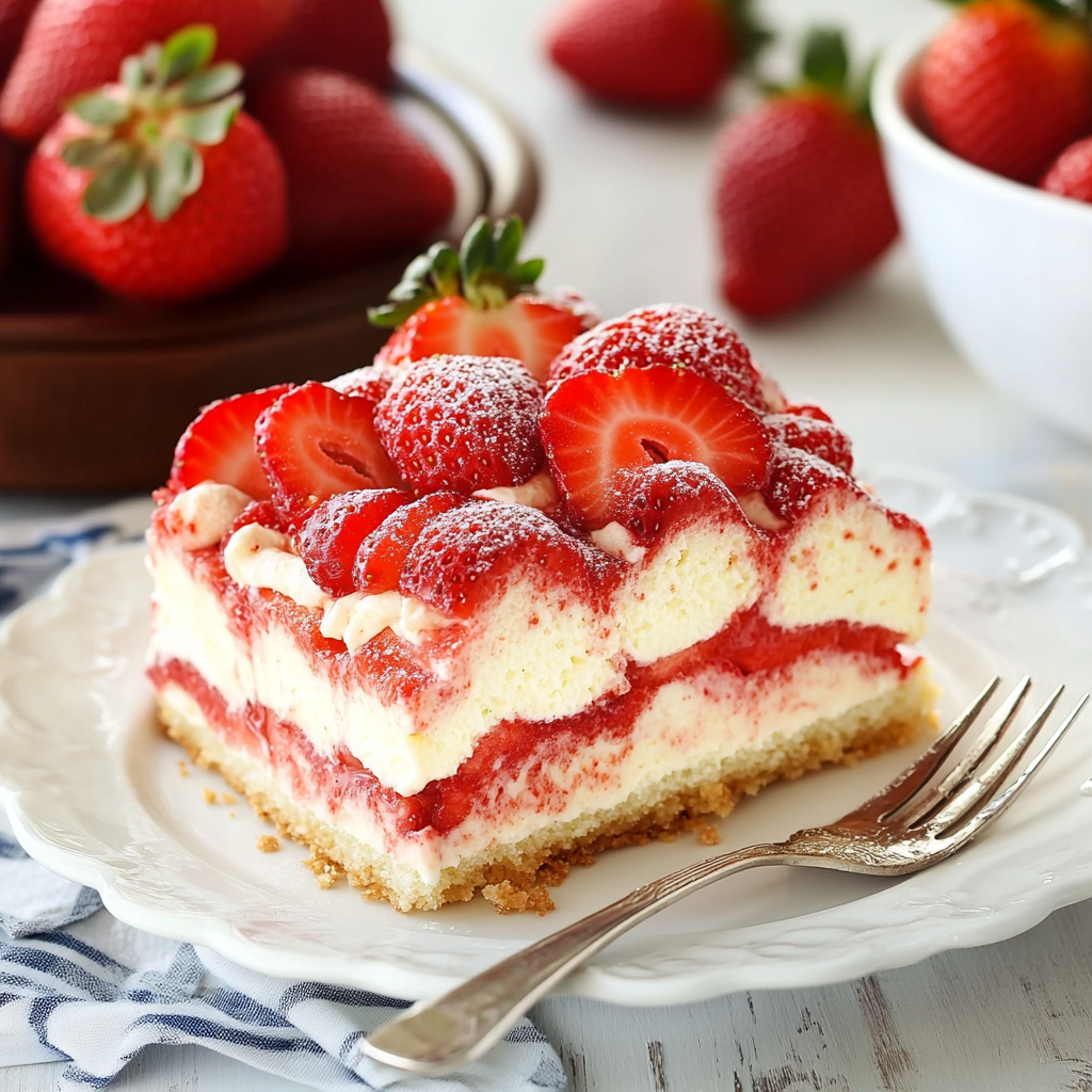 Primer plano de Tiramisú de Fresa