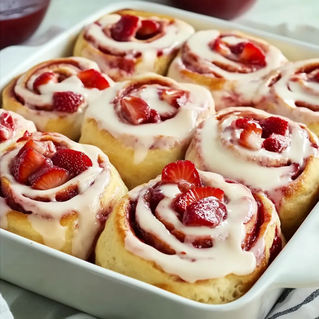 Deliciosos Rollitos Estilo Cinnabon de Tarta de Queso con Fresas