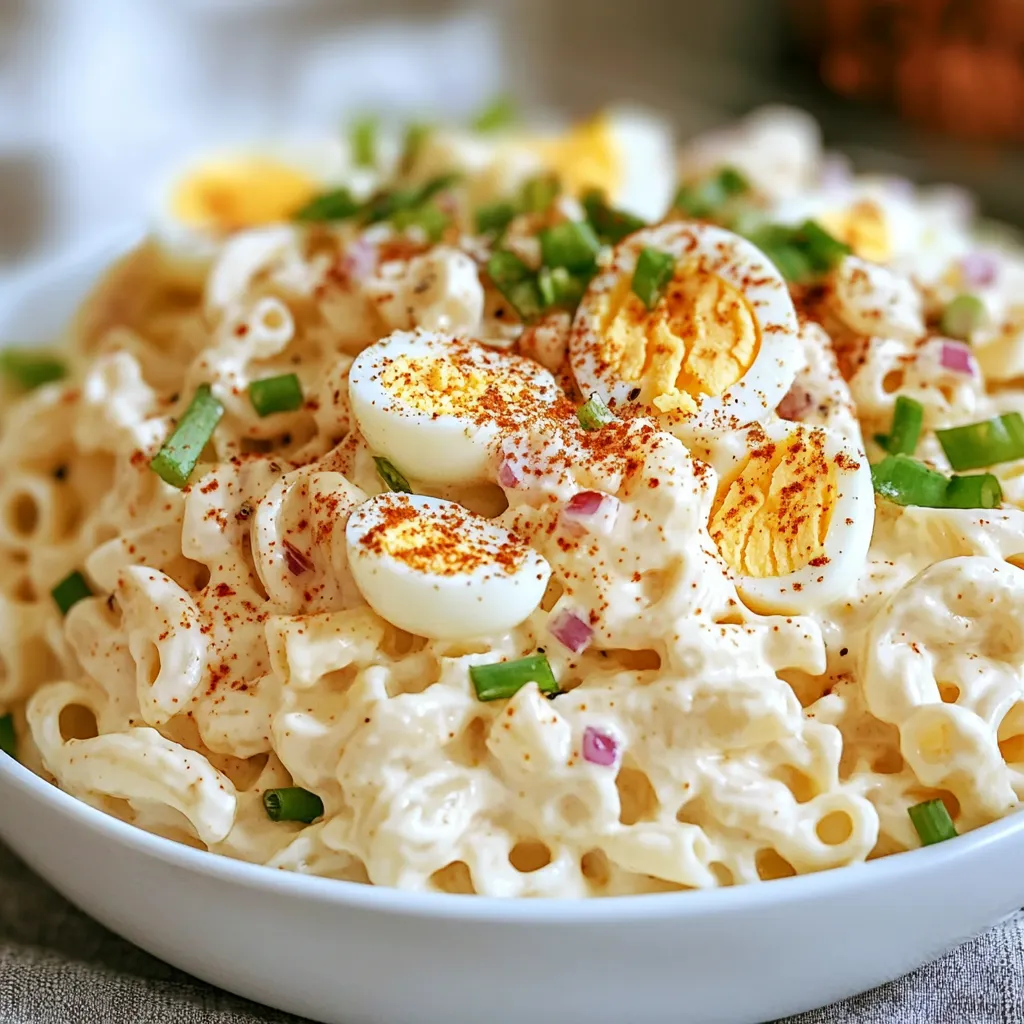 Primer plano de Ensalada de Pasta con Huevos Rellenos