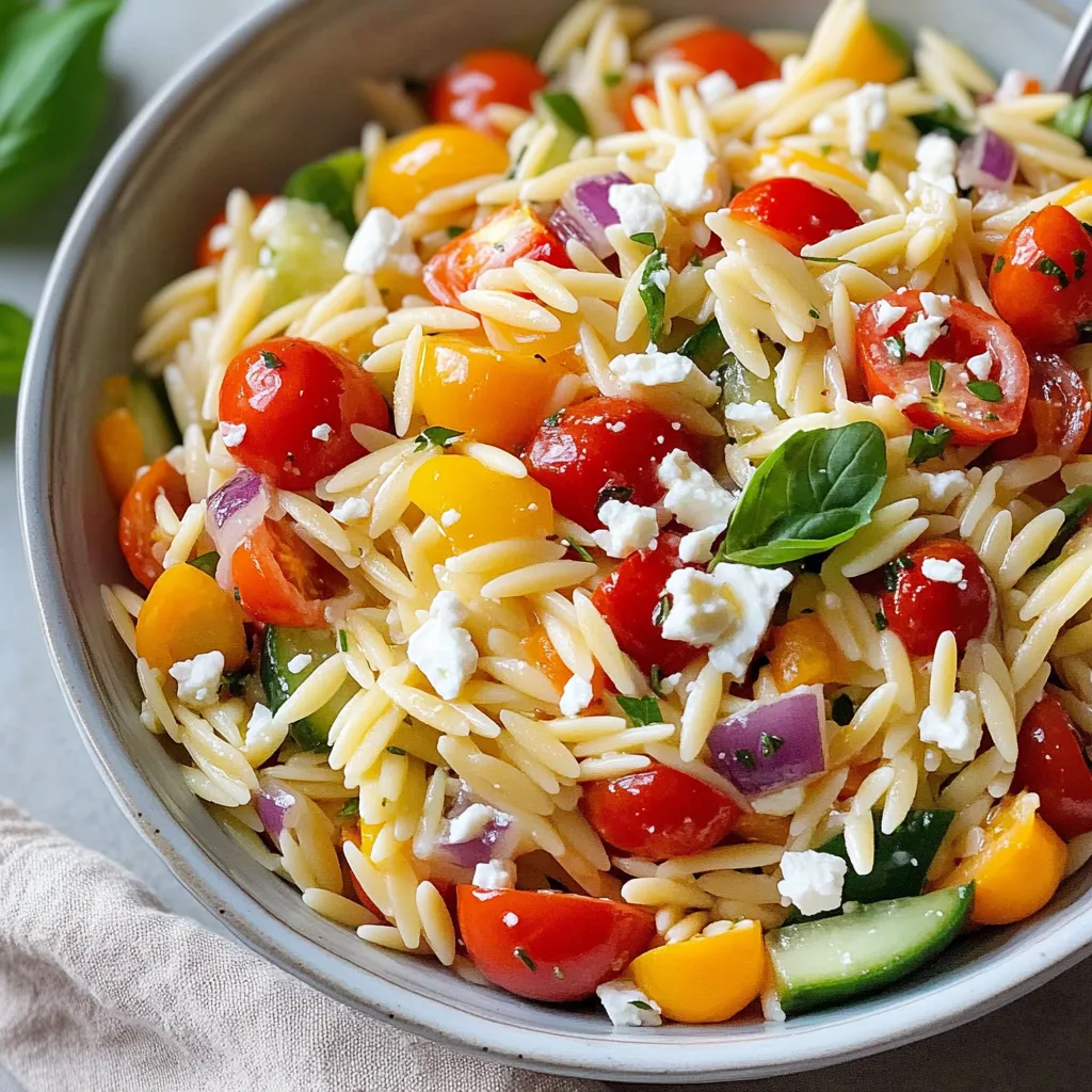 Primer plano Ensalada Orzo Multicolor