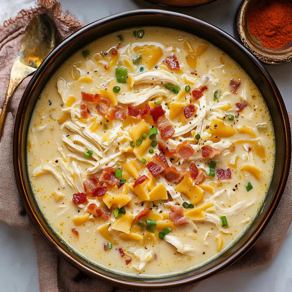 Caldo cremoso de pollo con fideos