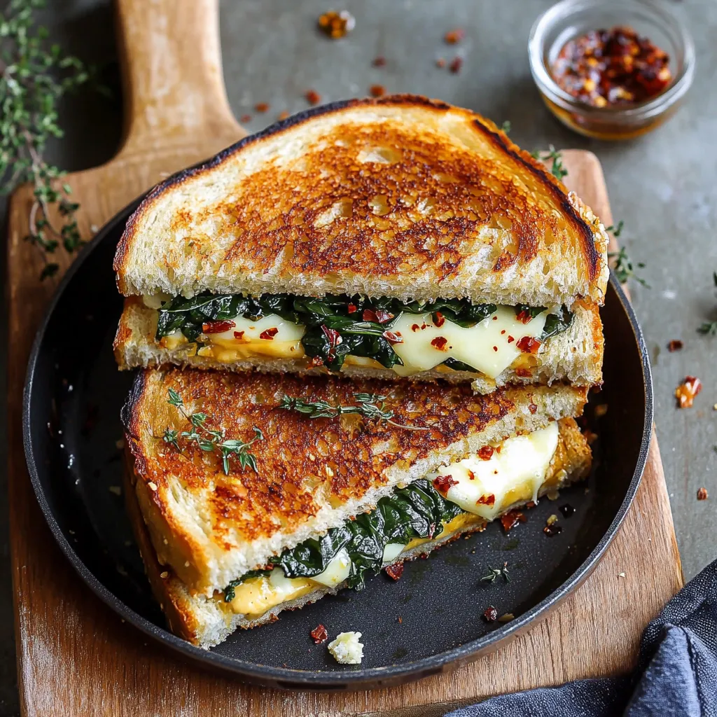 Un sándwich con verduras y queso en una sartén.