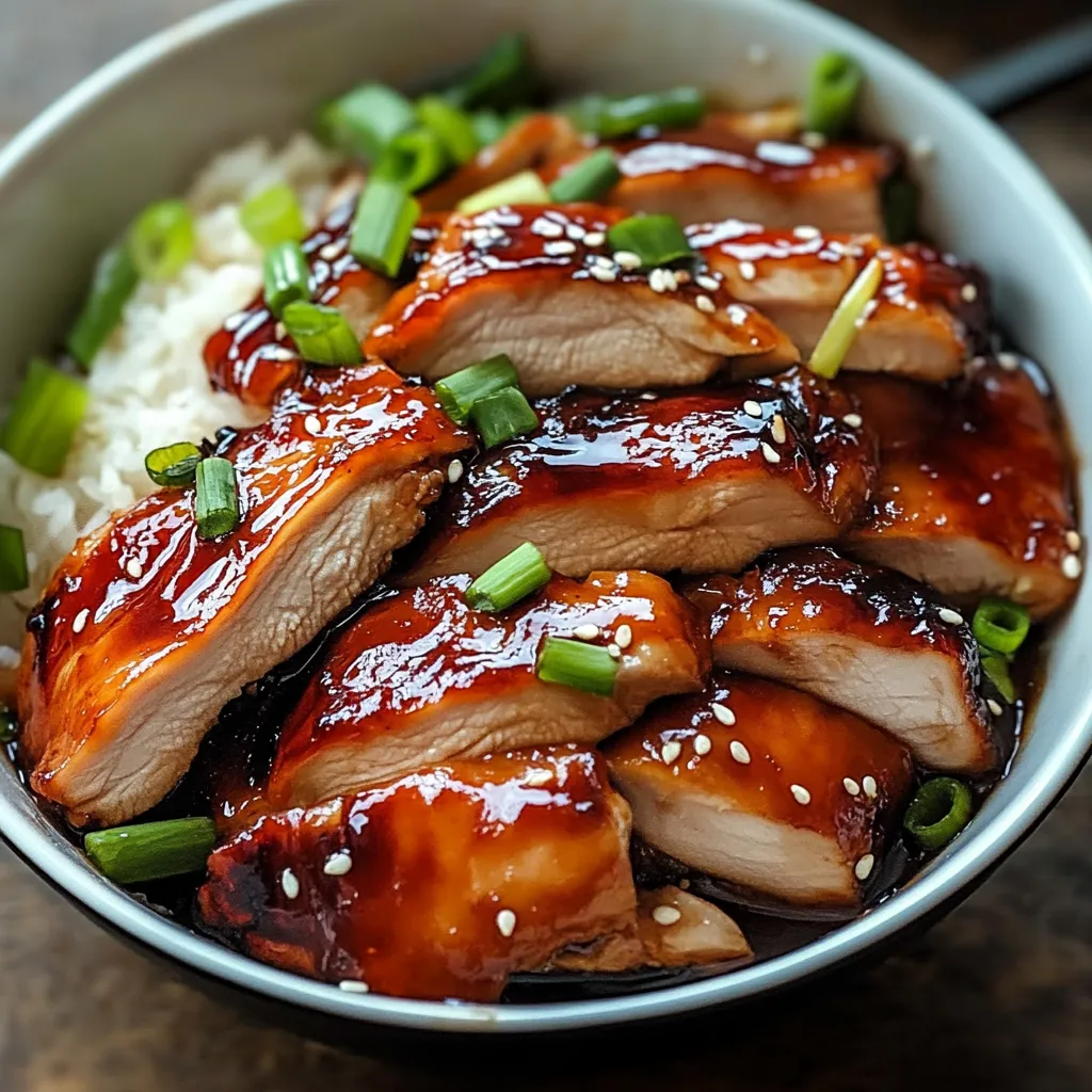 Un tazón de comida china con pollo y arroz.