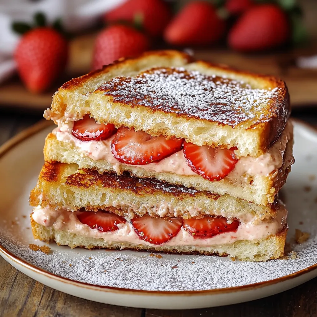 Un delicioso sándwich con fresas y nata montada en un plato.