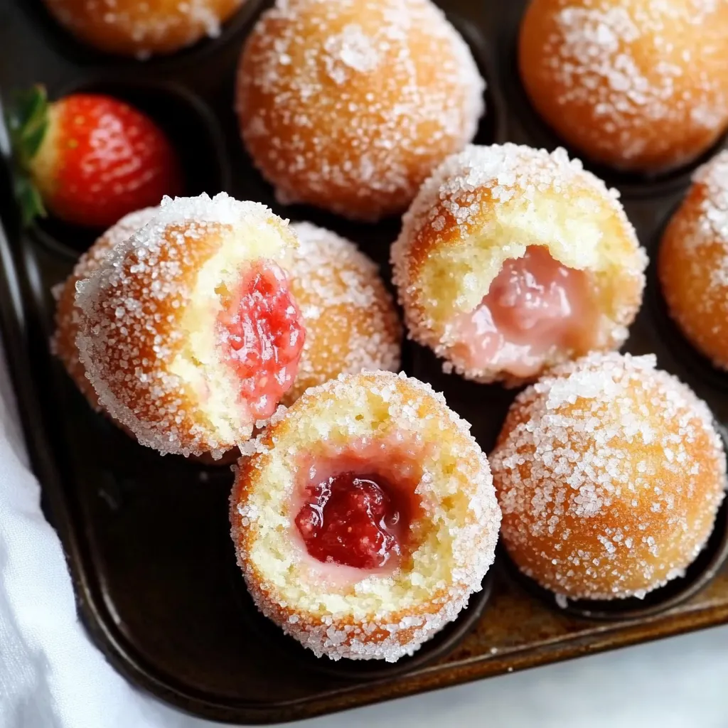 Un plato de buñuelos decorados con fresas encima.