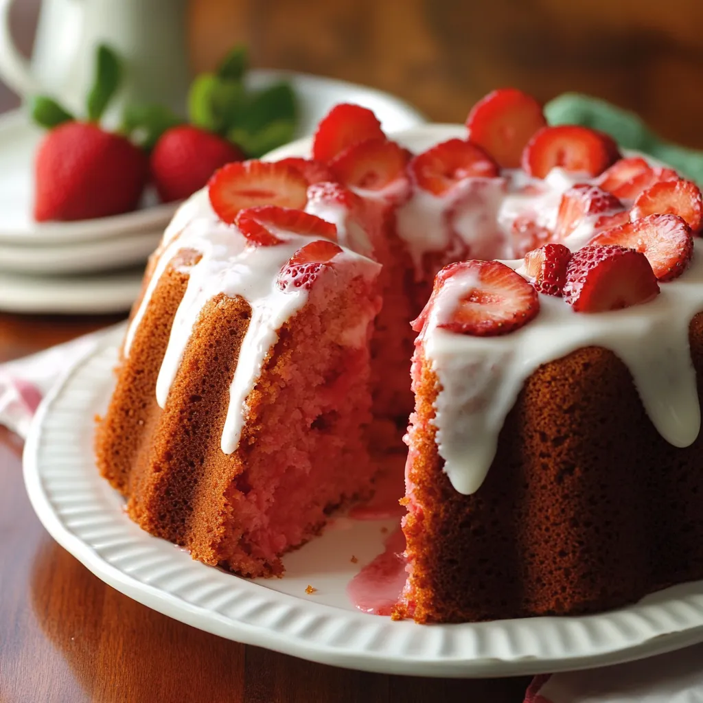 Una rebanada de bizcocho con fresas encima.