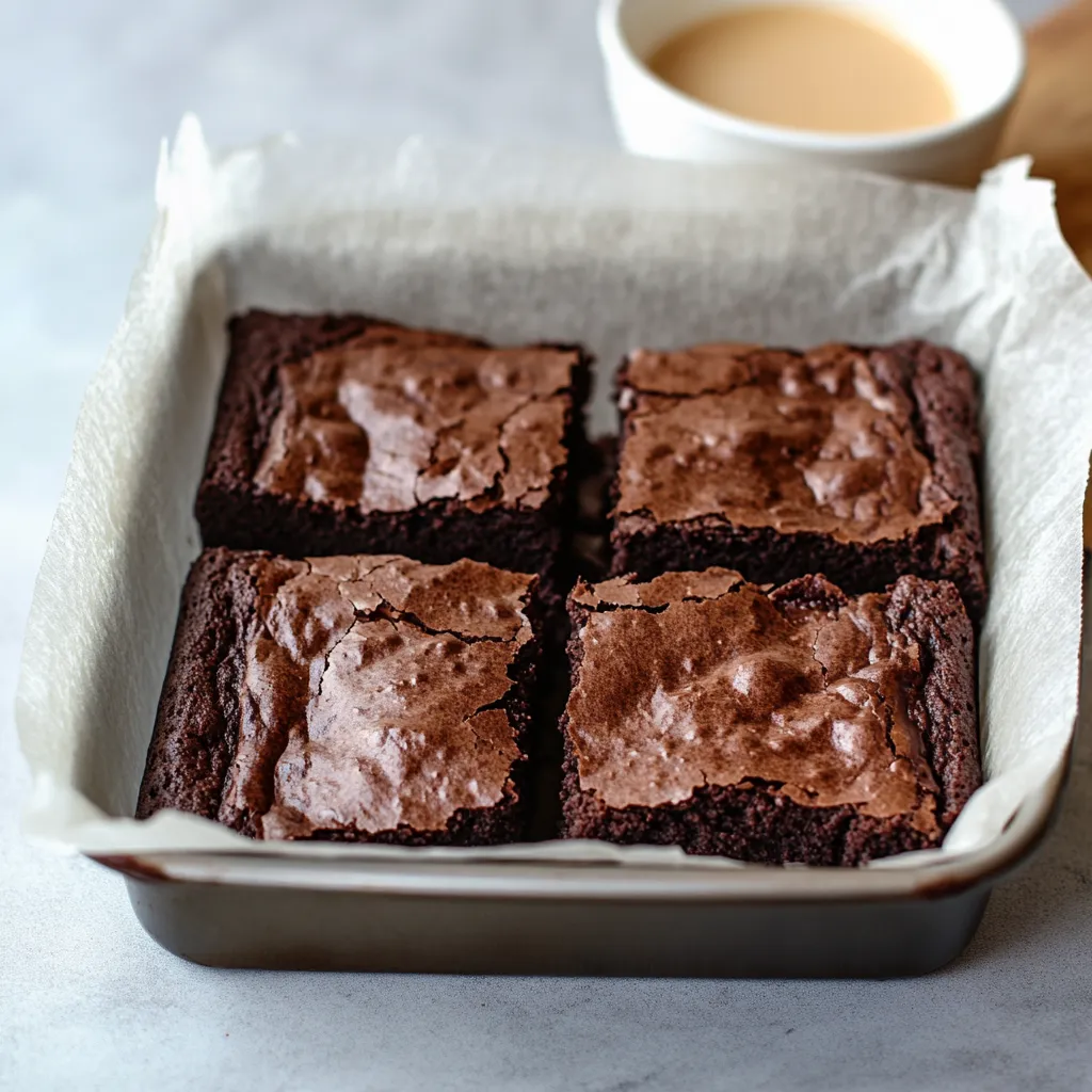 Un cuadrado de pastel de chocolate junto a una taza de café.