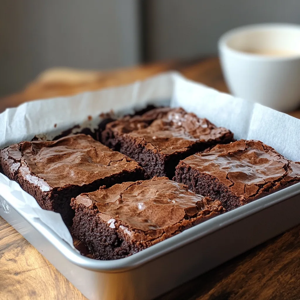 Un molde de brownies de chocolate en una mesa.