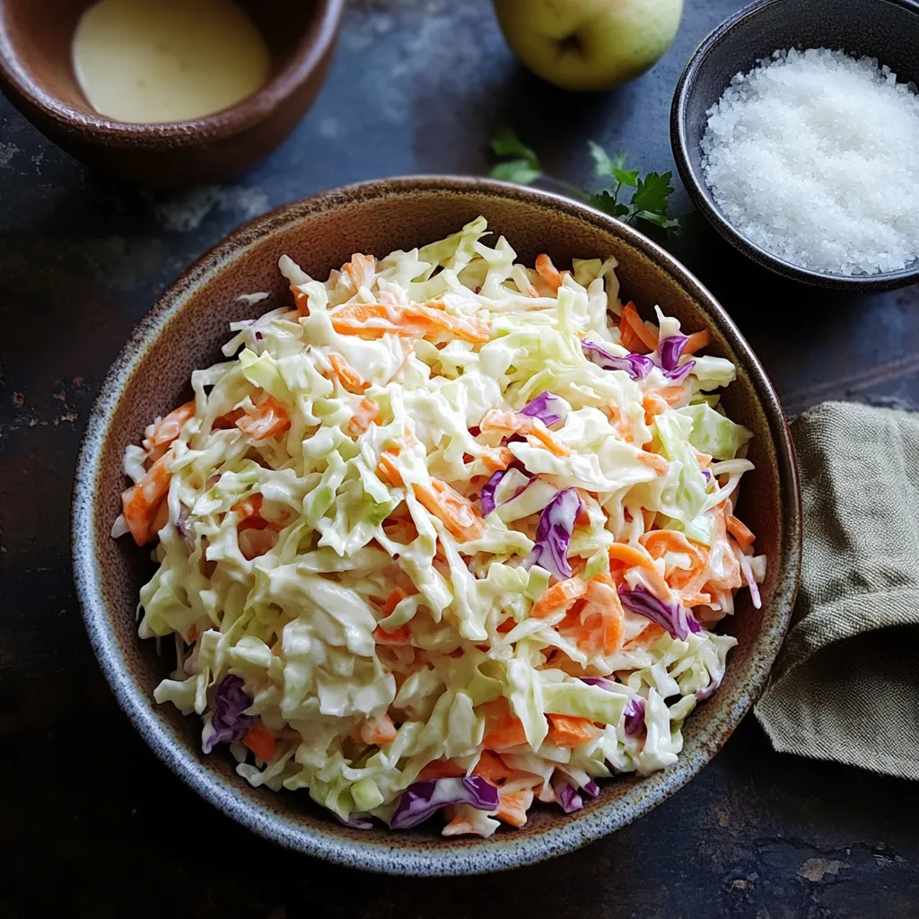 Un tazón de ensalada de col sobre una mesa.