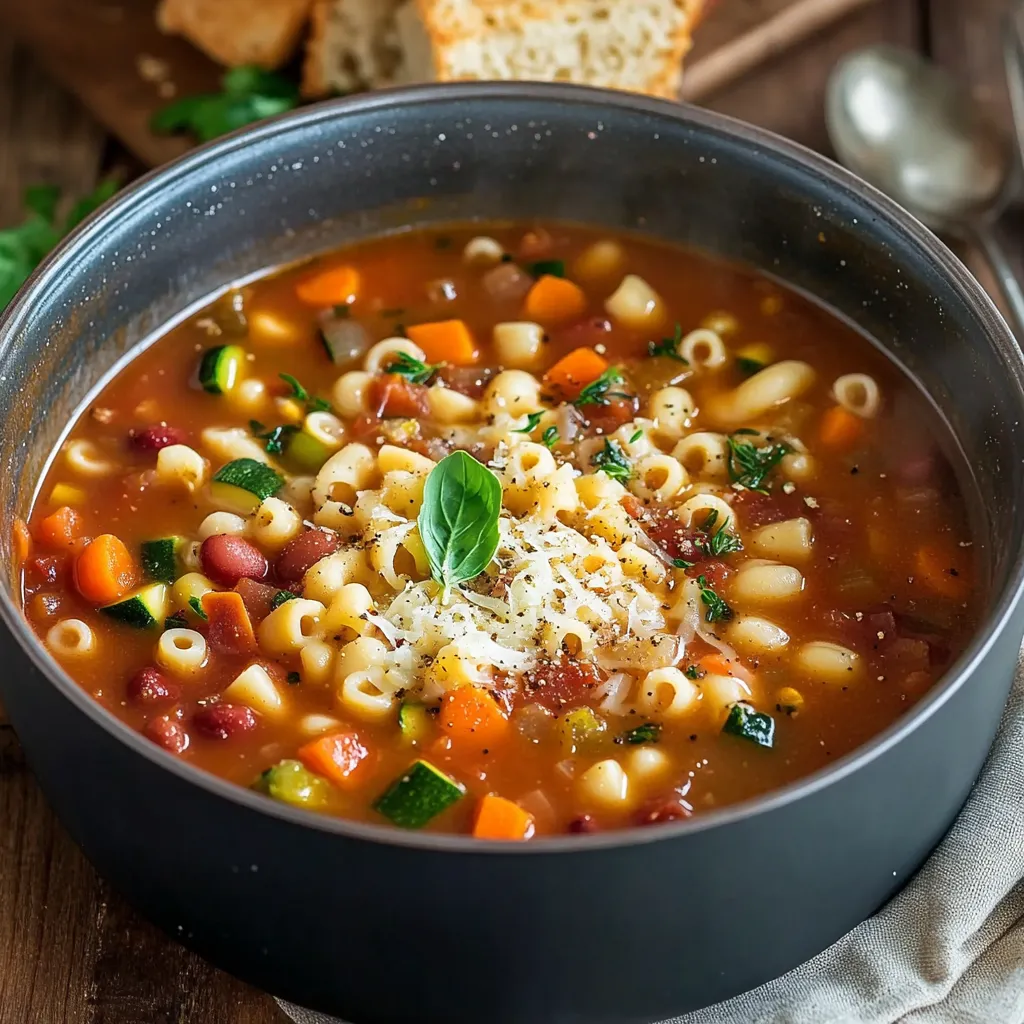 Un tazón de pasta con verduras y queso.