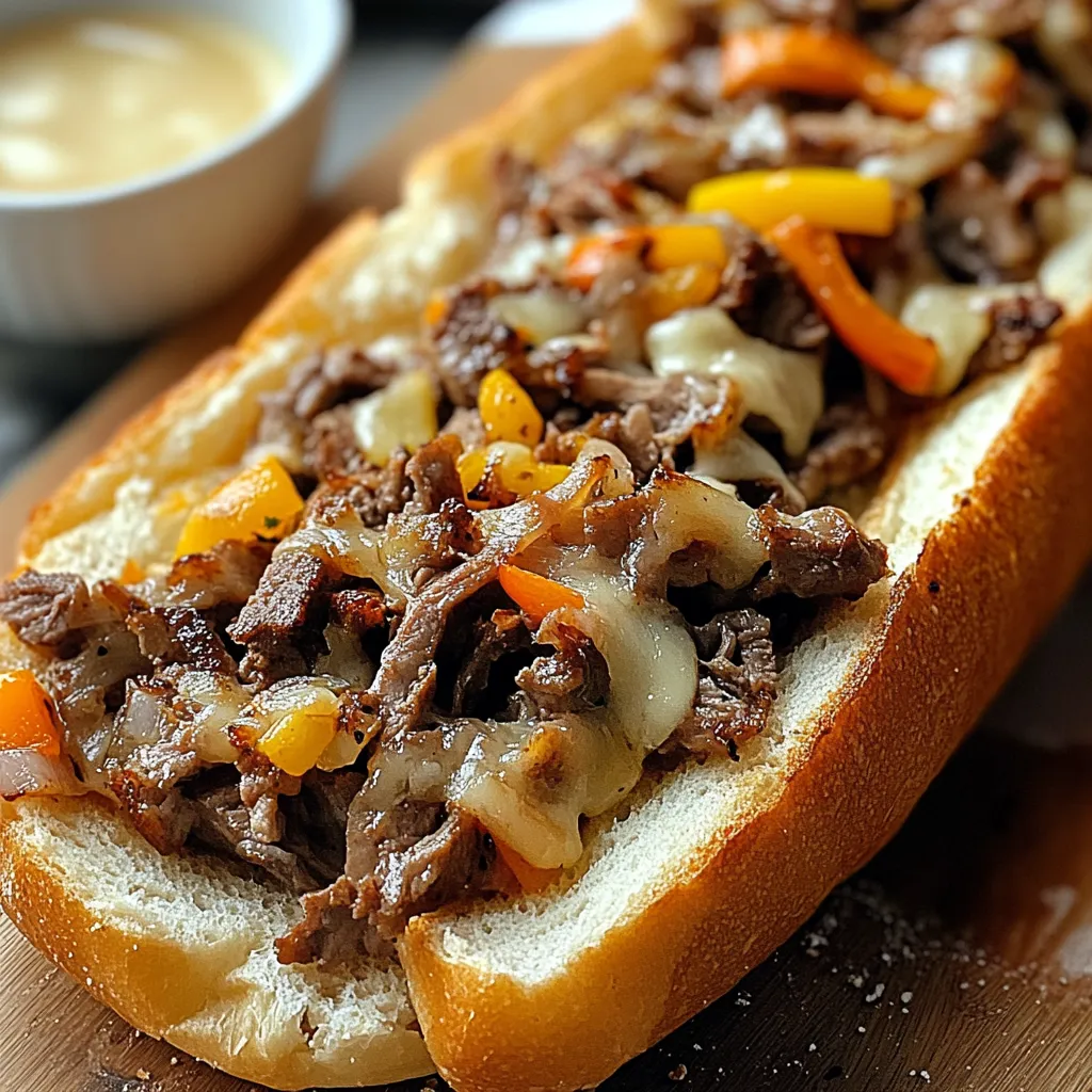 Un gran sándwich con carne y queso sobre pan, en una mesa de madera.