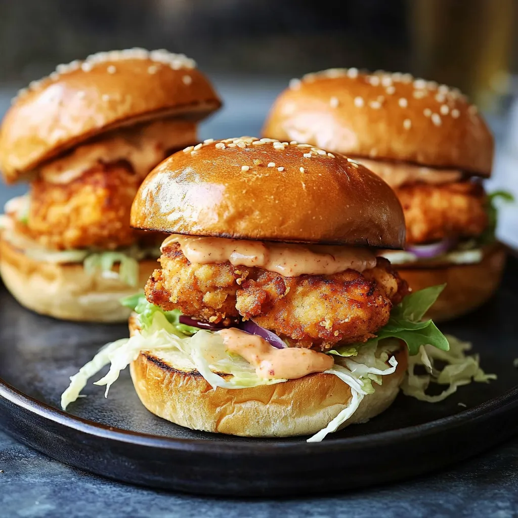 Dos tortas de pollo con lechuga y tomate en un plato negro.