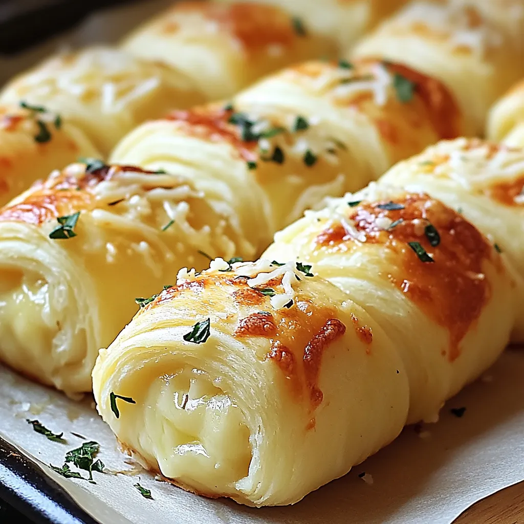 Un plato decorado con panecillos rellenos de ajo y queso.