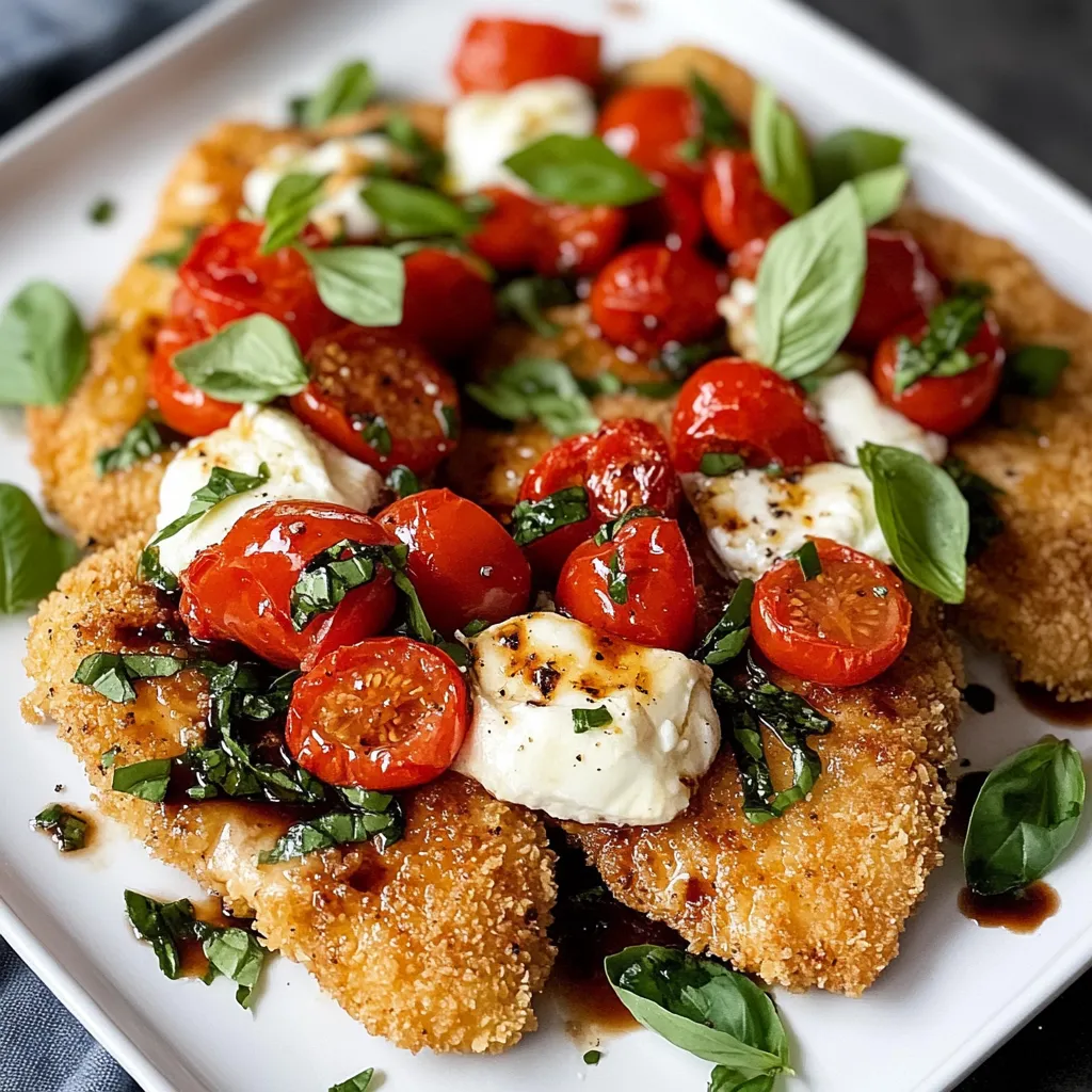 Un plato con pollo, tomates y queso.