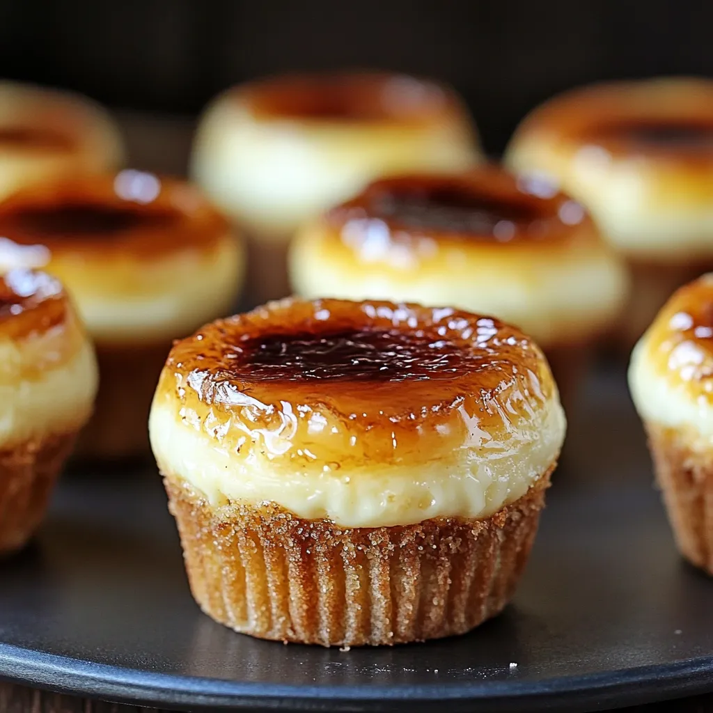 Un plato de mini cheesecakes con cobertura caramelizada.