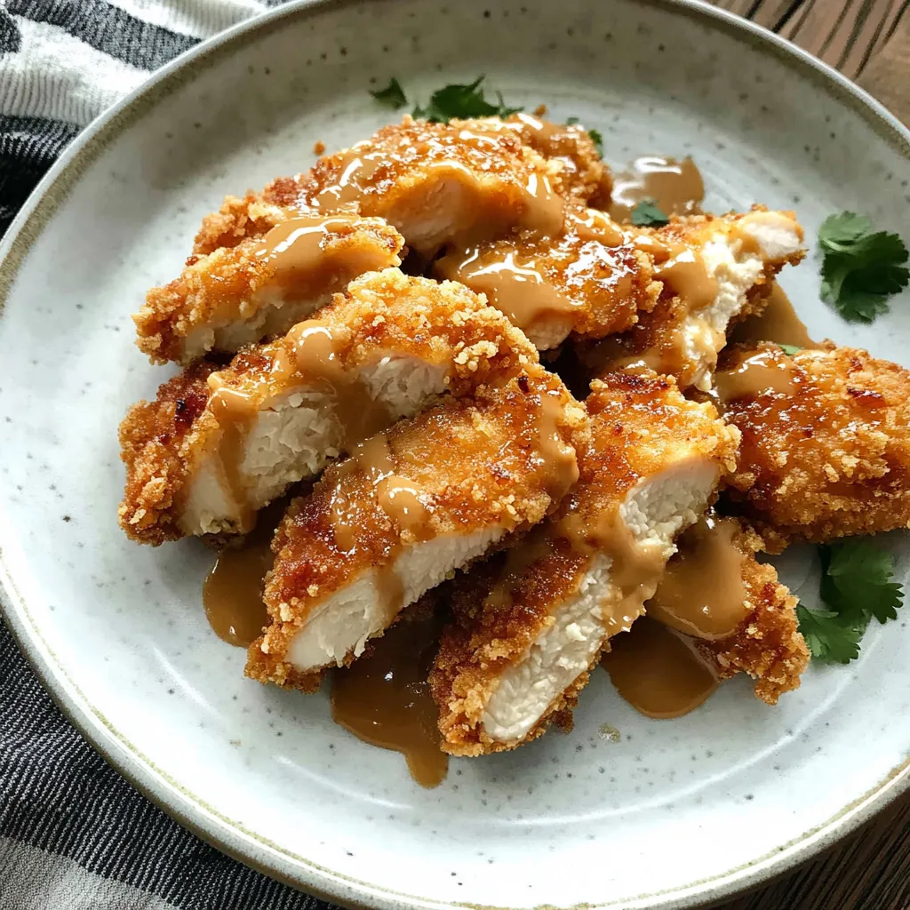 Un plato de pollo con salsa.