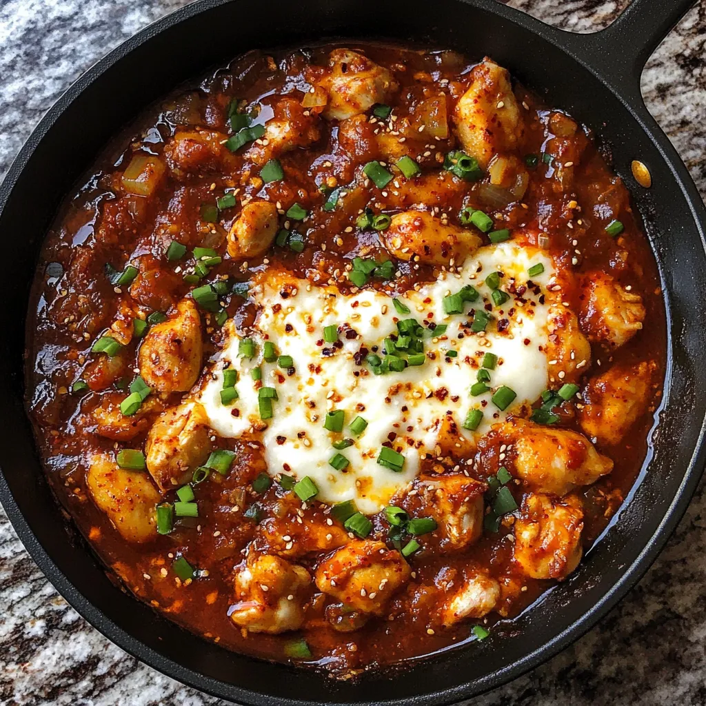 Un tazón de pollo con una porción de crema agria.