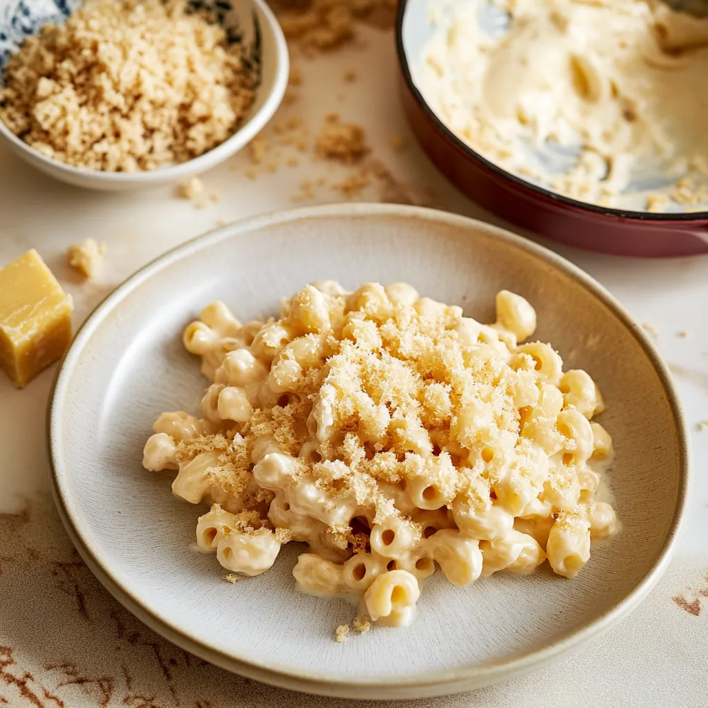 Un plato de macarrones con queso con un cuenco de mantequilla al lado