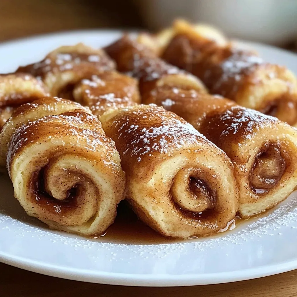 Un plato de rollitos espolvoreados con azúcar glass.