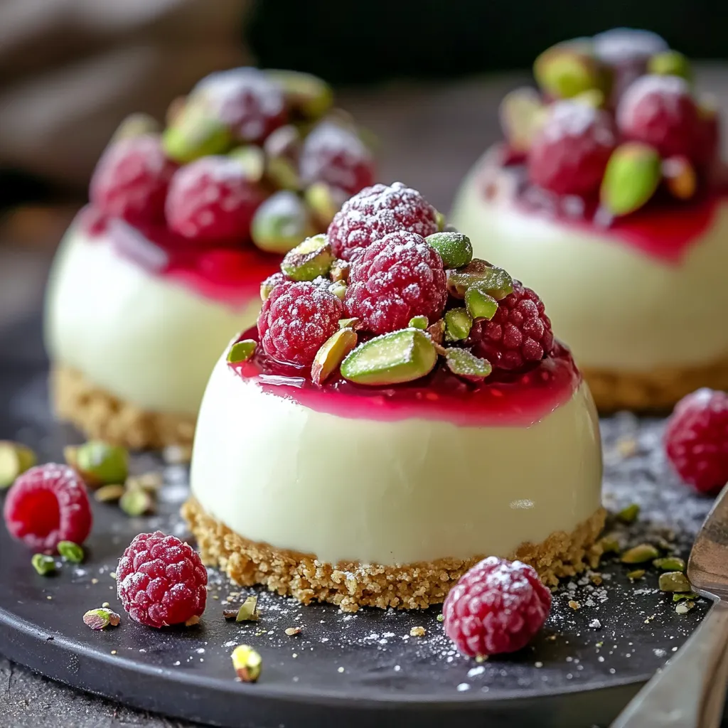 Tres postres de frambuesa con frutos secos por encima.