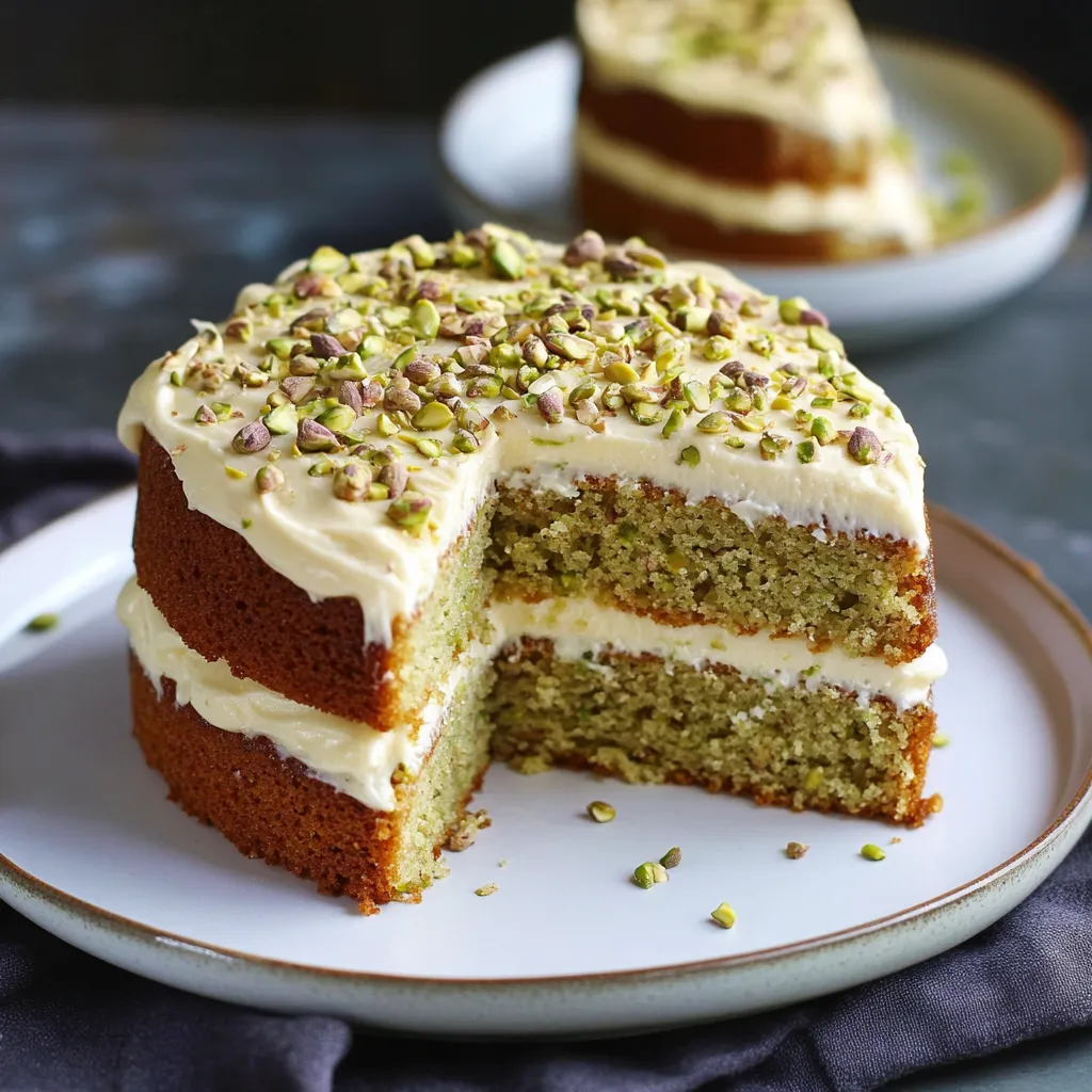 Una porción de pastel con glaseado blanco y frutos secos encima.