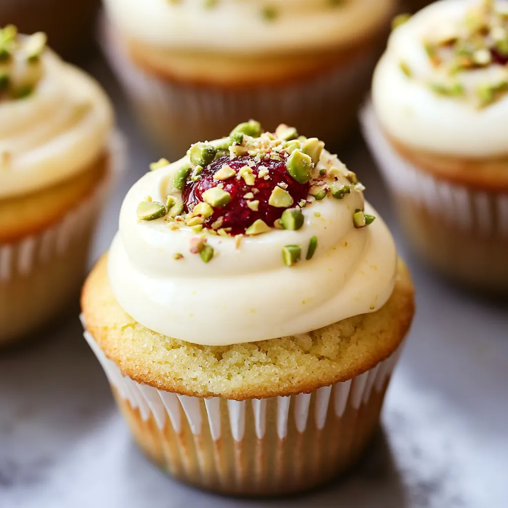 Un cupcake con betún blanco y una cereza encima.