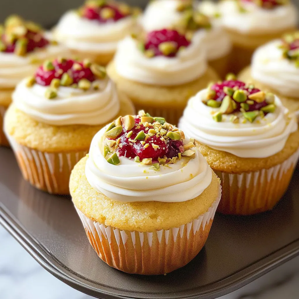 Un plato de cupcakes con glaseado blanco y glaseado rosa.