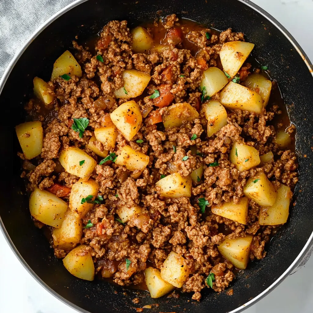 Un tazón con carne y papas.