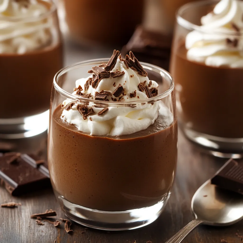 Un vaso de postre de chocolate con crema batida.