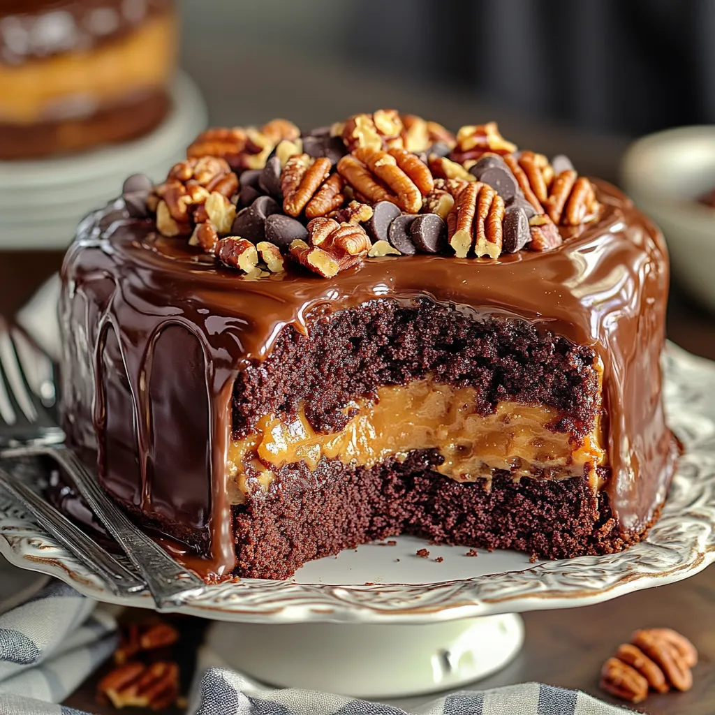 Un pastel de chocolate con mantequilla de maní y chispas de chocolate.