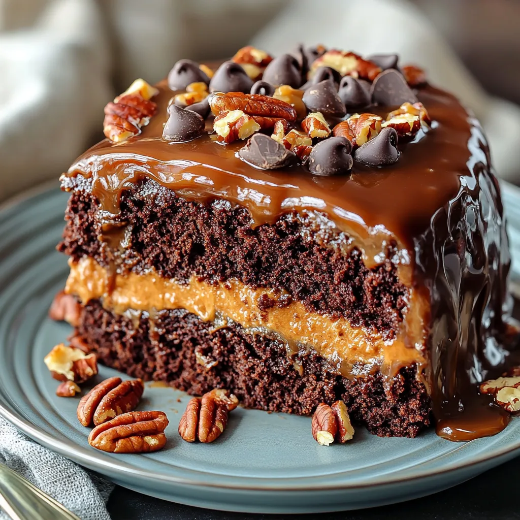 Una rebanada de pastel de chocolate con trozos de chocolate.