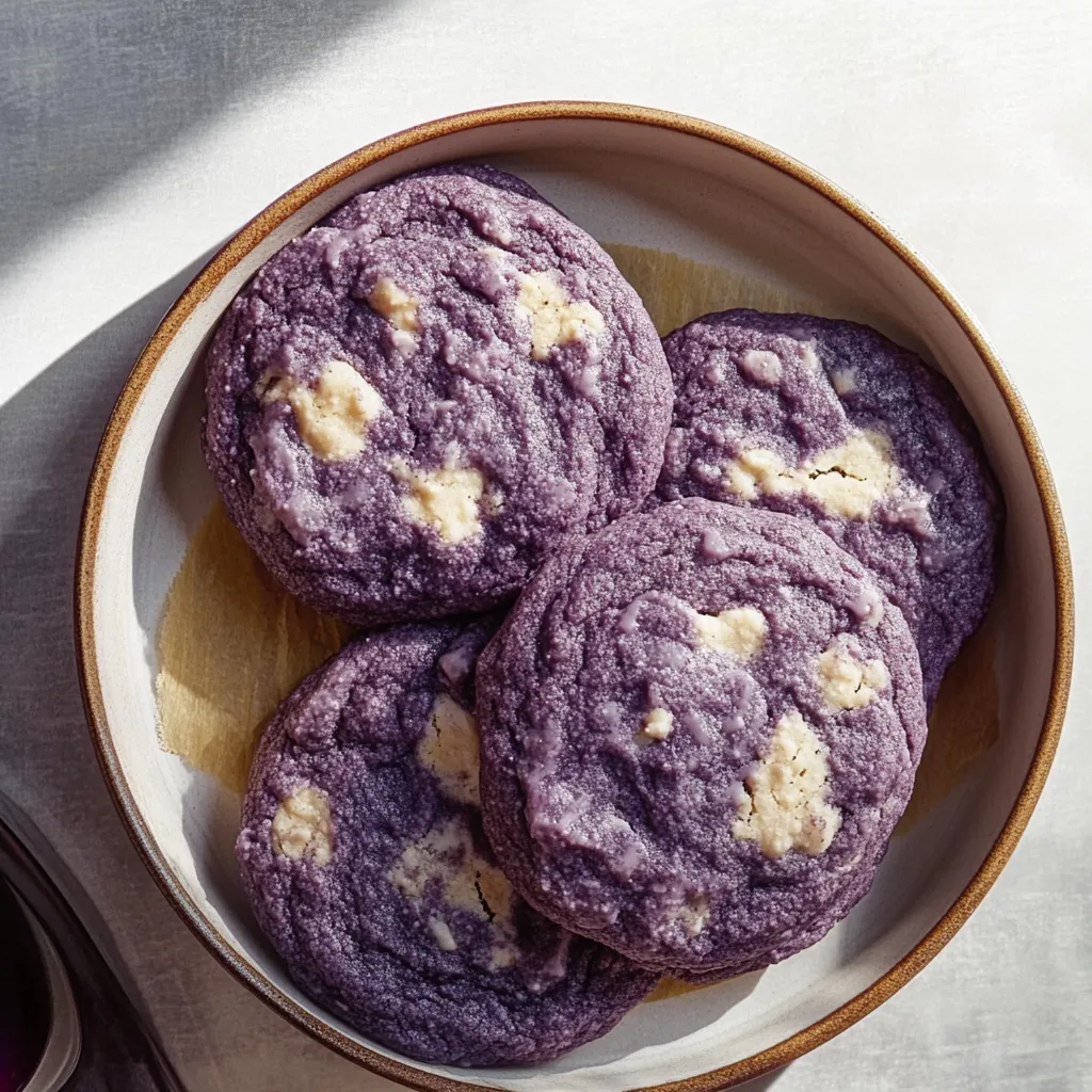Un bol de galletas moradas.