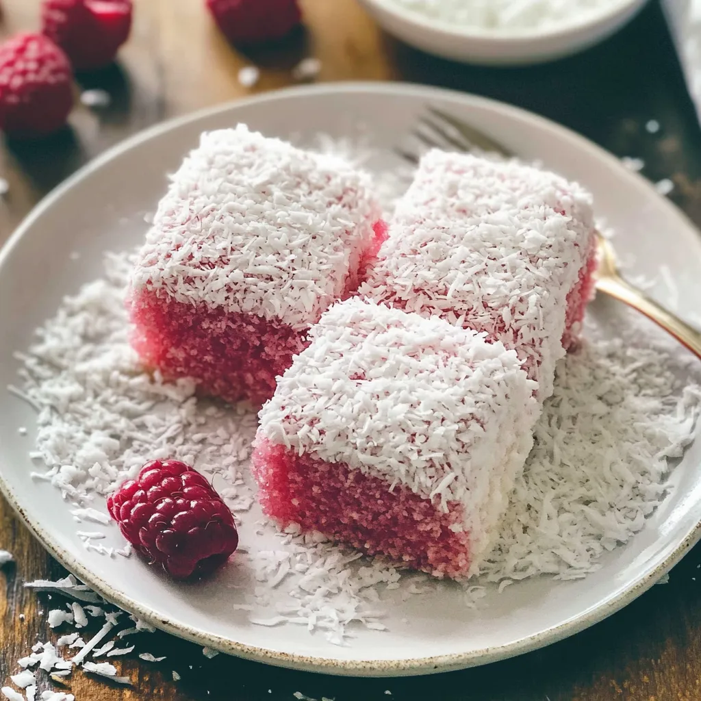 Un plato de bizcocho rosado de frambuesa con un tenedor encima.