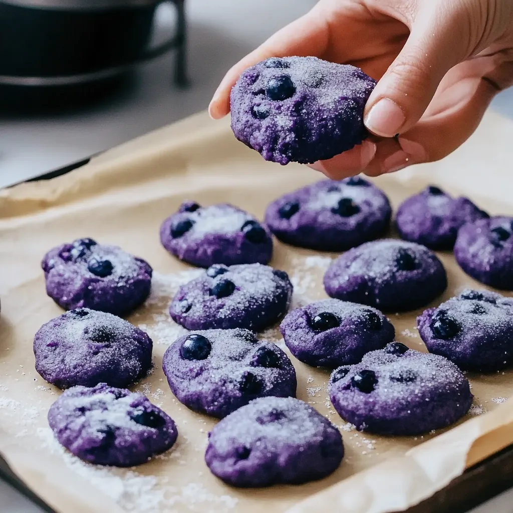 Una persona sosteniendo una galleta con arándanos.