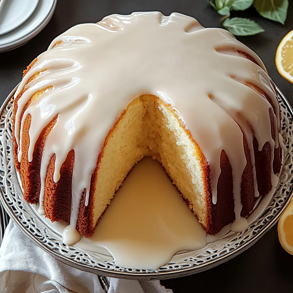 Un pastel con glaseado blanco y una rodaja de limón encima.