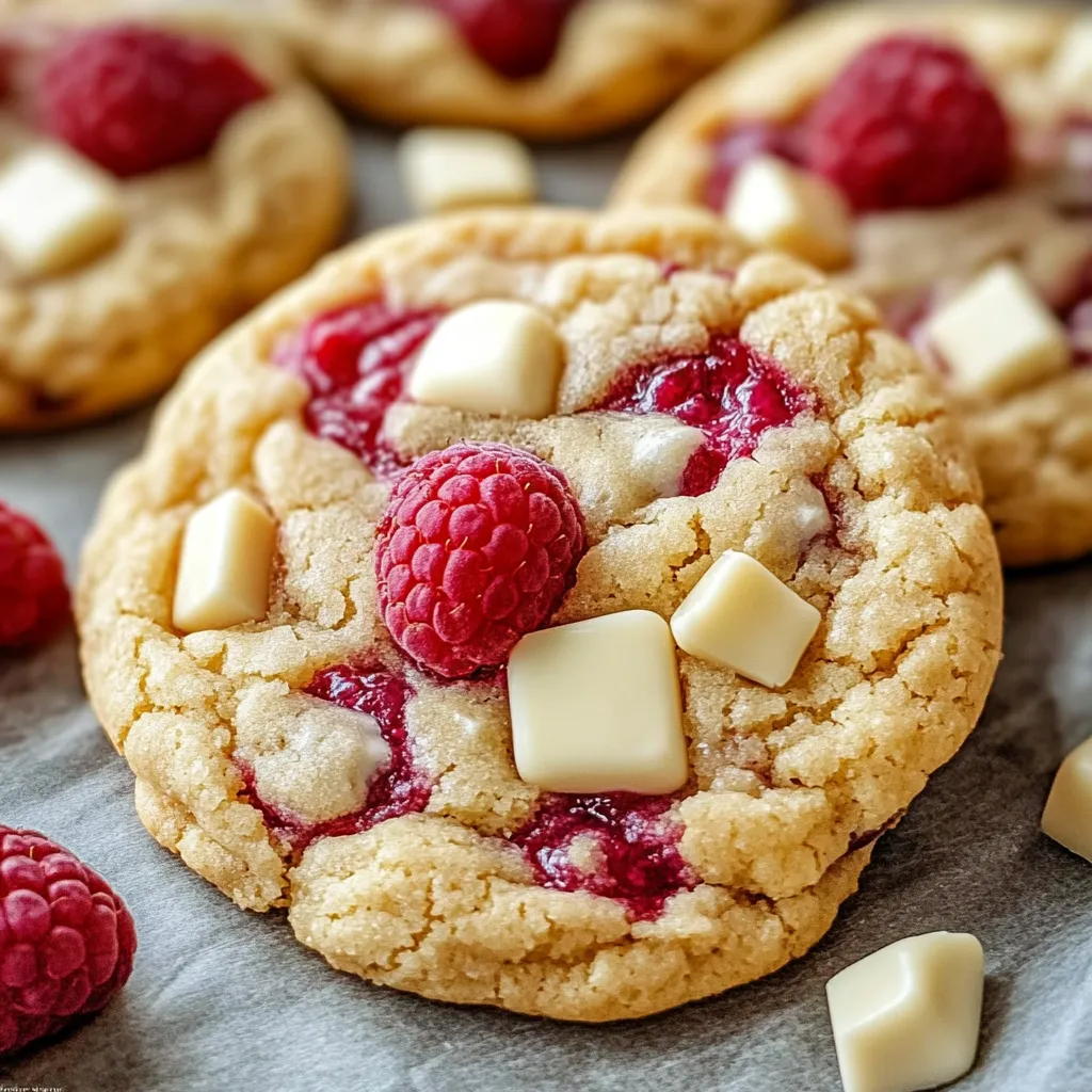 Una galleta con chocolate blanco y frambuesas.