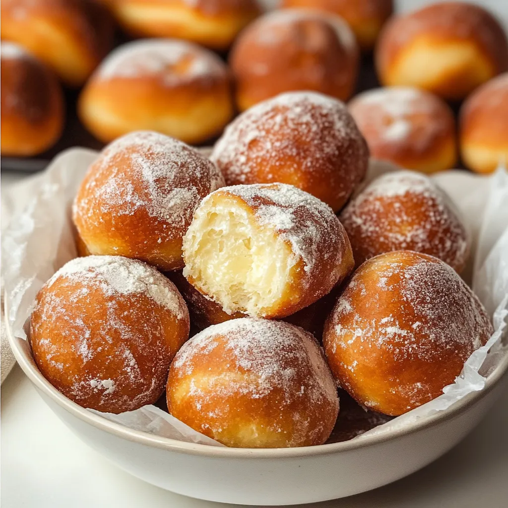 Un bol de donas espolvoreadas con azúcar glass.
