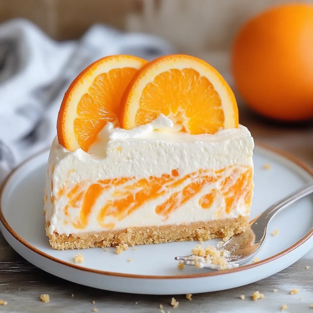Una porción de tarta de naranja con rodajas de naranja encima.