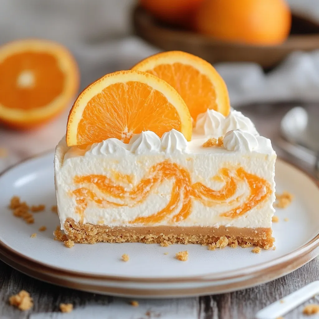 Una porción de tarta de naranja con rodajas de naranja encima.